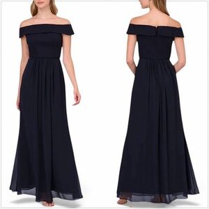 ADRIANNA Papell Crepe Chiffon Gown off shoulder back zip fully lined Size 12